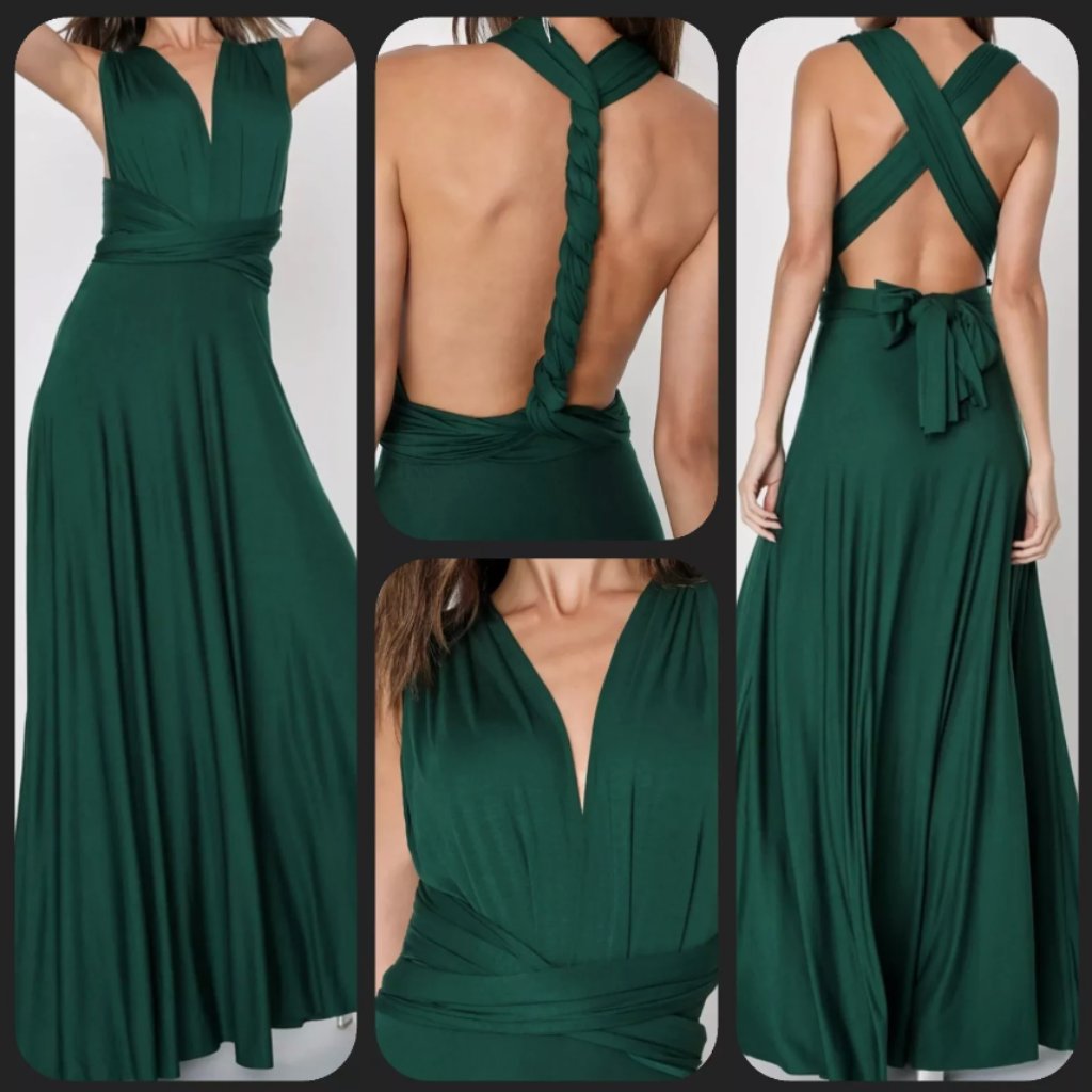 Lulus Tricks Of The Trade Maxi Dress Convertible Green Jersey Knit Formal - Size